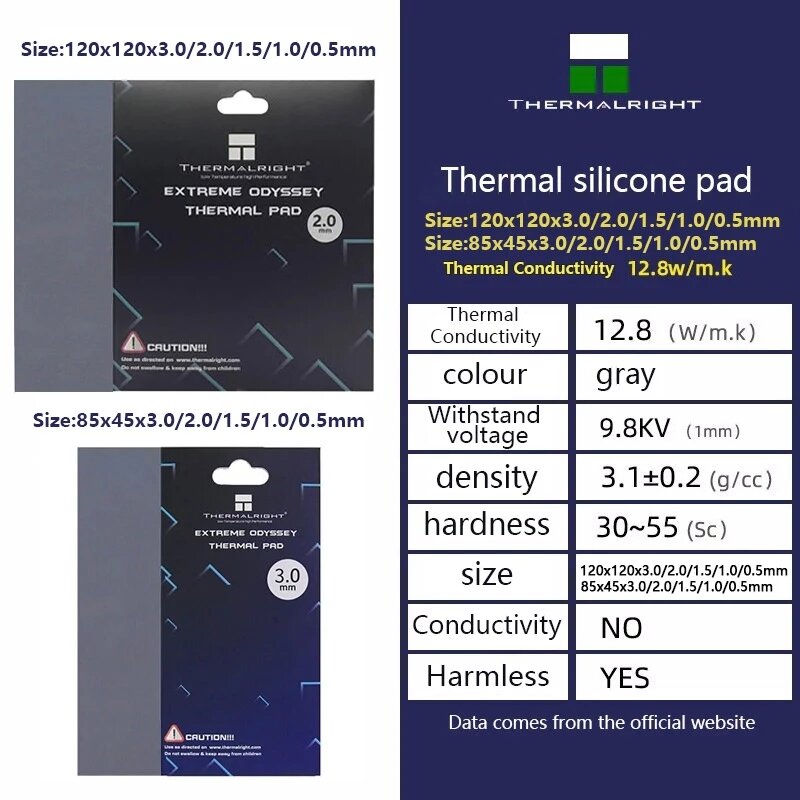 Thermalright ODYSSEY-almohadilla de silicona para disipación de calor, tarjeta gráfica CPU/GPU, placa base, almohadilla térmica 12,8 W/mk 85x45mm