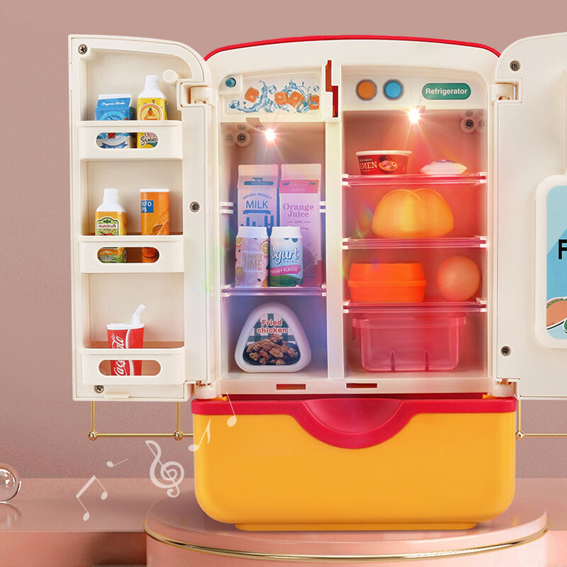 เด็กของเล่นตู้เย็นตู้เย็นอุปกรณ์เสริม Ice Dispenser บทบาทเล่นสำหรับเด็กครัวตัดอาหารของเล่นสำหรับเด็กผู้หญิง