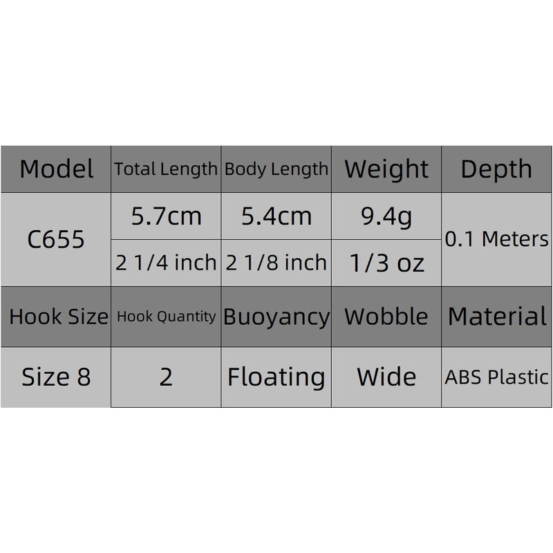WLure-señuelo de pesca Crankbait, 5,7 cm, 9,4g, subsuperficie, Wobbler, 0,2 metros de profundidad, gran acción Wobble, C655