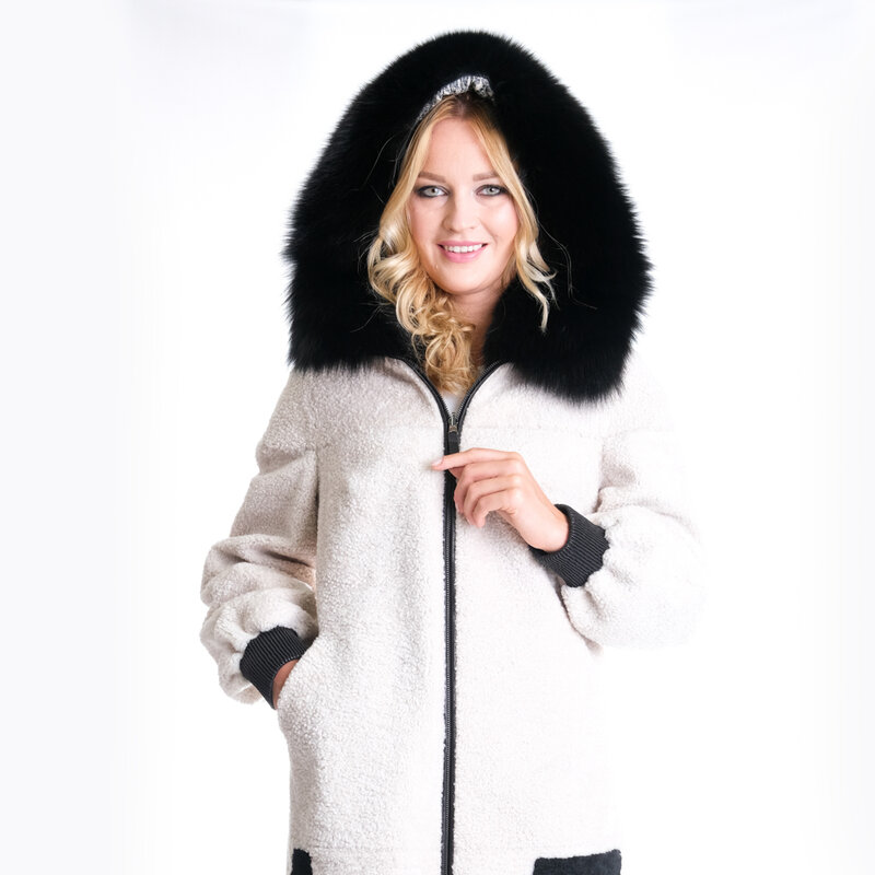 Zoramotti,Women's Fur,Real Fur,Sheepskin,Collar Fox,Winter Wear,Keeps Warm,Turkish,Turkey,Moskow