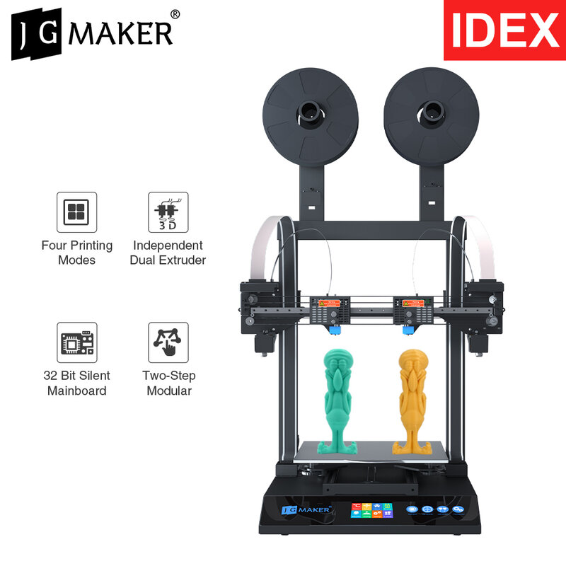 3D принтер JGMAKER Artist D IDEX, двойной независимый экструдер, прямой привод, 32 бит, материнская плата, линейная направляющая, двойная ось Z