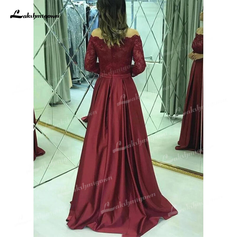 Off the Shoulder Satin Lace Long Sleeve A Line Mother Of The Bride Dresses for wedding Mother Formal Wedding Guest Gown 2021