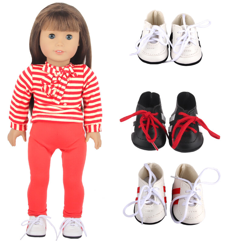 7センチメートル革のために18インチアメリカ人形ブーツアクセサリー43センチメートルためのスニーカーをひもベビー新生児 & og、ロシアガール人形
