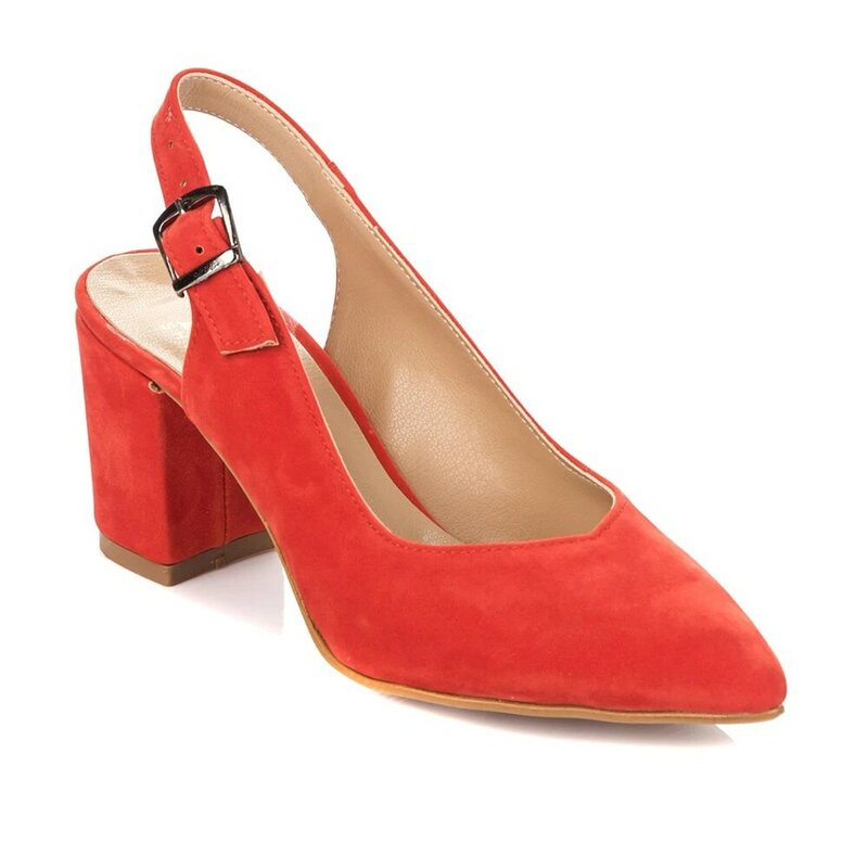 Женские замшевые босоножки с ремешком на щиколотке, заостренный носок, обувь на толстом каблуке 7 см, оранжевые туфли-лодочки