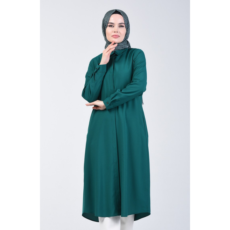 2021 New 4 Seasons Muslim Women Pocket Viscose Tunic Shirt Collar Long Sleeve Turkey Model Indoor Female Casual Dress