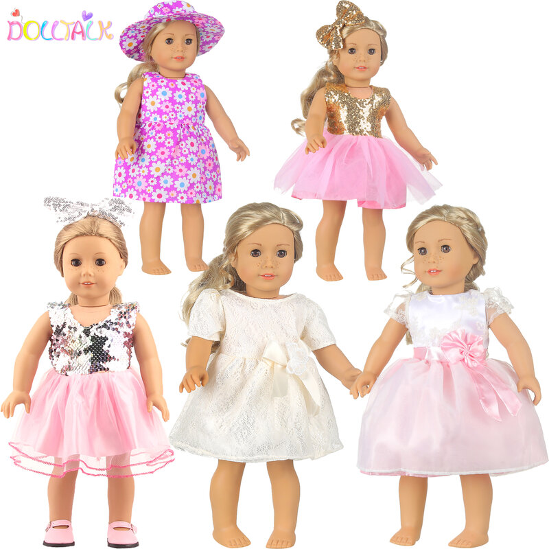 신제품 귀여운 공주 드레스 세트 미국 18 인치 소녀 인형 옷 핑크 스커트 43cm 아기용, 소녀용 인형 장난감, 2022