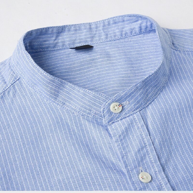 Kemeja Pria Oxford Garis-garis Katun Murni Kasual Kemeja Pria Kemeja Lengan Panjang Putih Blus Desain Fashion Pria Slim Fit