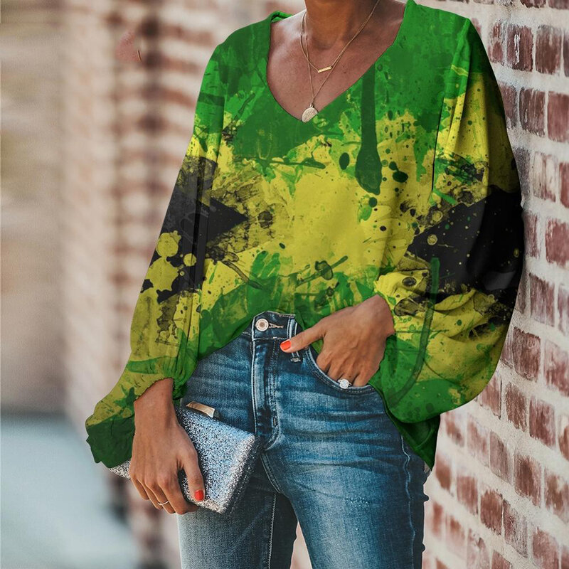 Doginthehole Woman Tops Causal Raggae Jamaica Flag Printing Fashion Clothes Woman Loose Ladies Clothing Top mujer 2020 Autumn