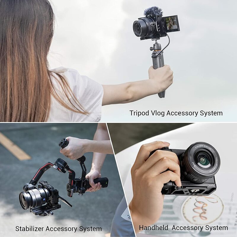 SmallRig untuk Sony ZVE10 Sangkar Kamera dengan Gagang Sangkar Silikon Peralatan Bawaan Plat Pelepas Cepat Arca untuk Sony ZVE10 3538