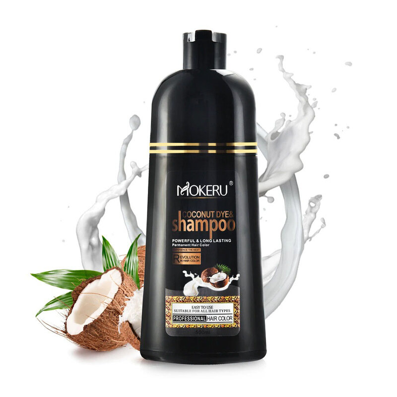 Mokeru-tintura de cabelo preta orgânica natural, shampoo para cabelos grisalhos, óleo de coco, coloração permanente, 500ml