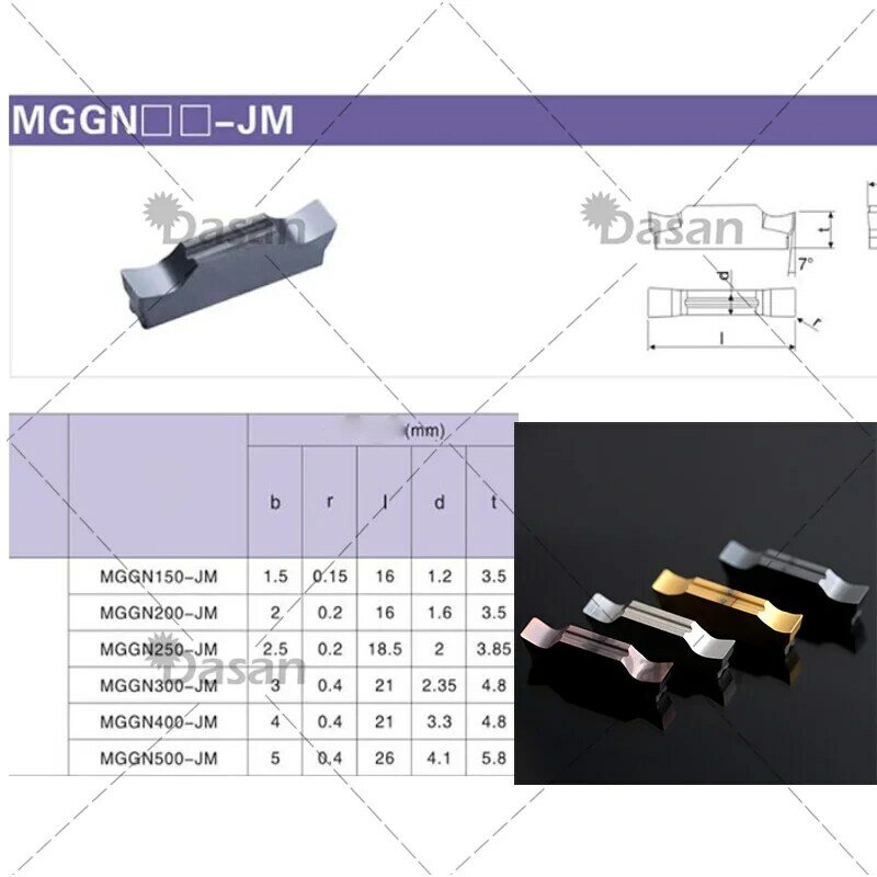 10Pcs MGGN150 MGGN200 MGGN300 JM DM9030 MGGN250 MGGN200R คาร์ไบด์ Dasan GroovingTurning ใบมีดเครื่องกลึง Slotting Tool