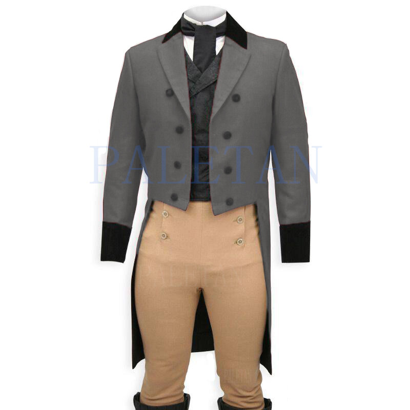 Terno de três peças masculino com lapela de pico, roupas de palco longo, colete personalizado, colete, jaqueta, calça, colete