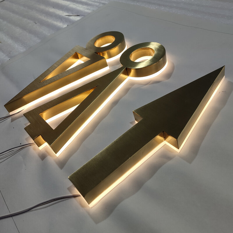 Penanda Logo Ruang Cuci Emas Titanium Cahaya Terbalik Yang Sangat Tahan Lama
