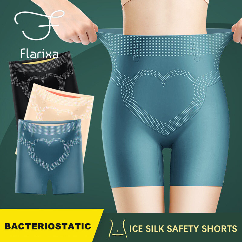 Flarixa-pantalones cortos de cintura alta sin costuras para mujer, ropa interior de seguridad de seda de hielo, transpirable, adelgazante, cómodos, Bóxer