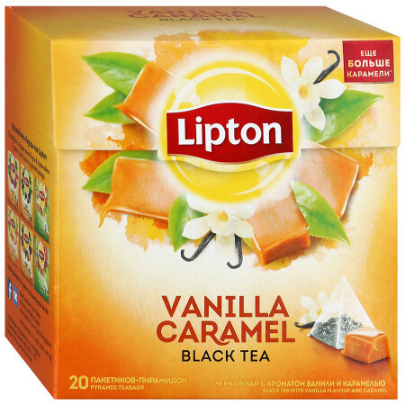 Chá lipton "baunilha caramelo", preto com aditivos, 20 pirâmides