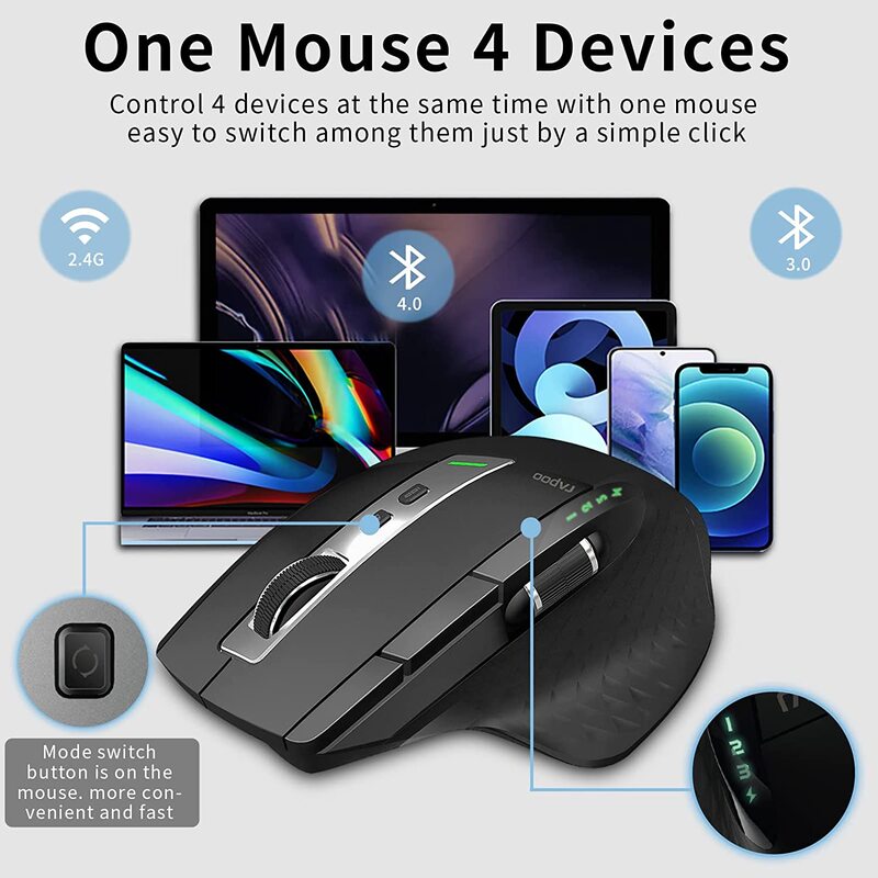 Ratón inalámbrico recargable multimodo MT750, Mouse ergonómico de 3200 DPI, Bluetooth, fácil de cambiar, hasta 4 dispositivos, nuevo