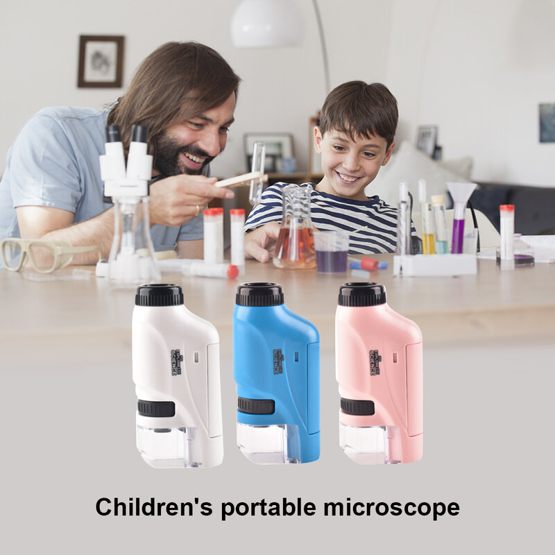 Mini kieszeń mikroskop zestaw 60-120x Lab mikroskop ręczny zasilany z baterii mikroskop z LED Light Kids Science Microscop