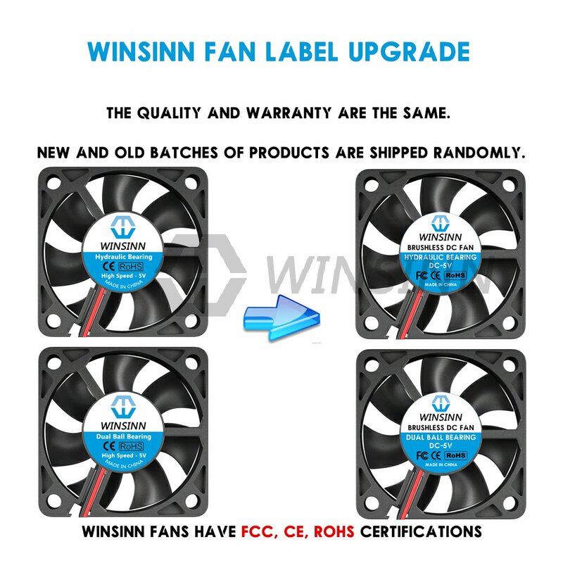 WINSINN 5010 유압 듀얼 볼 베어링, 브러시리스 냉각, 선풍기 DC 5V, 12V, 24V, 50x10mm, 2 핀