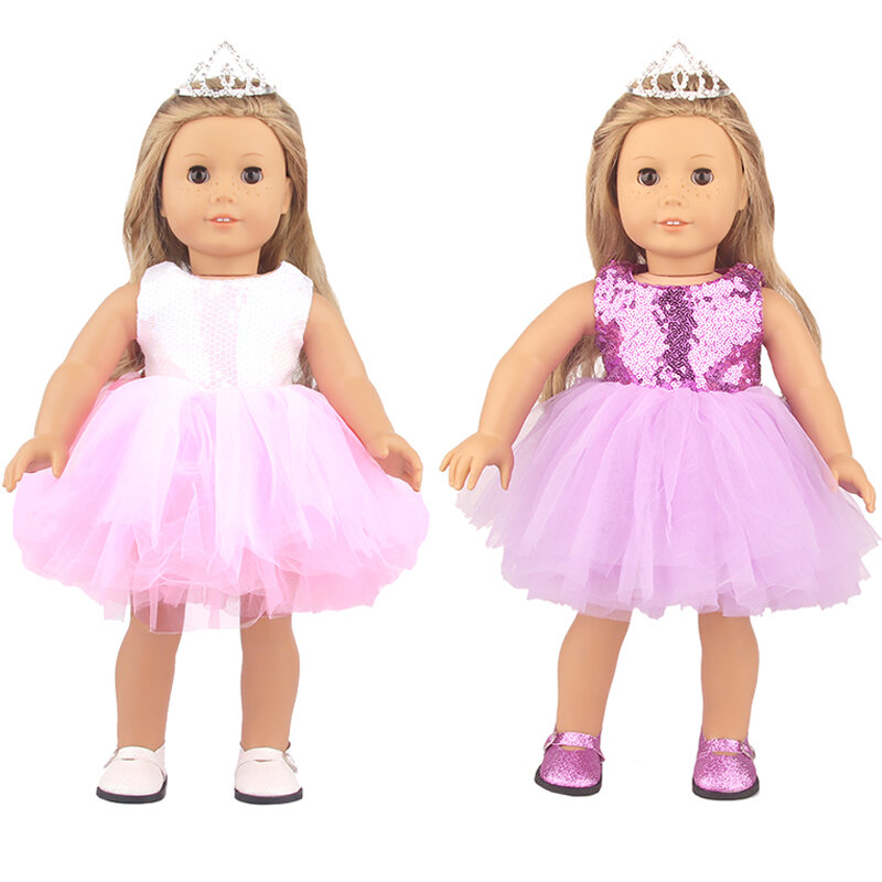 Rok Payet Boneka Perempuan 18 Inci Amerika Pakaian Mini Dress Berkilau Lucu untuk Bayi 43Cm Baru Lahir, OG, Mainan Aksesori Boneka DIY