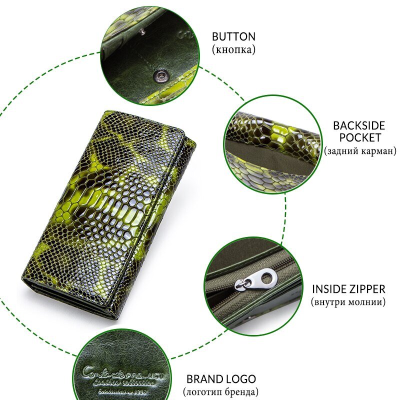 Женский кошелек для монет, длинный женский кошелек из натуральной кожи со змеиной текстурой, дизайнерские кошельки для телефона для дам, де...