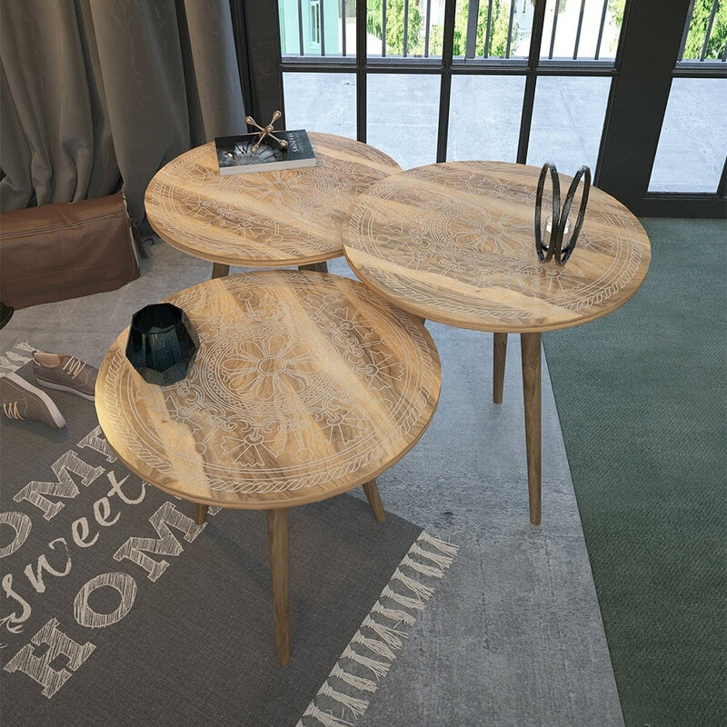 Mesa de centro redonda para sala de estar, mesita de noche para café, mesa de presentación grande, pata de madera