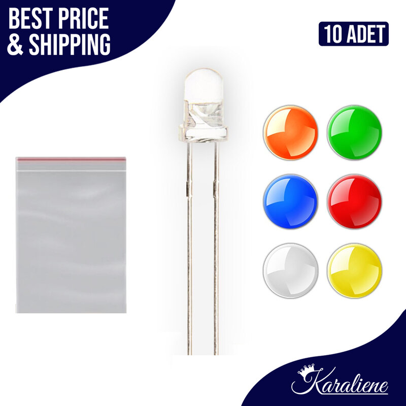 Diode électroluminescente LED, F5, eau claire, transparente, ronde, rouge, bleu, vert, orange, jaune, blanc, 5mm, 10 pièces