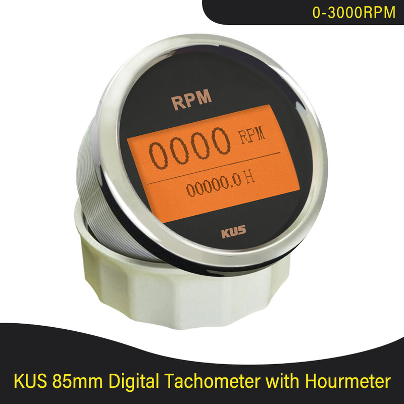 KUS pengukur mesin Diesel Tachometer RPM, penghitung REV 3K RPM 4 RPM 6K RPM 8K RPM dengan pengukur jam lampu latar kuning merah 12V 24V