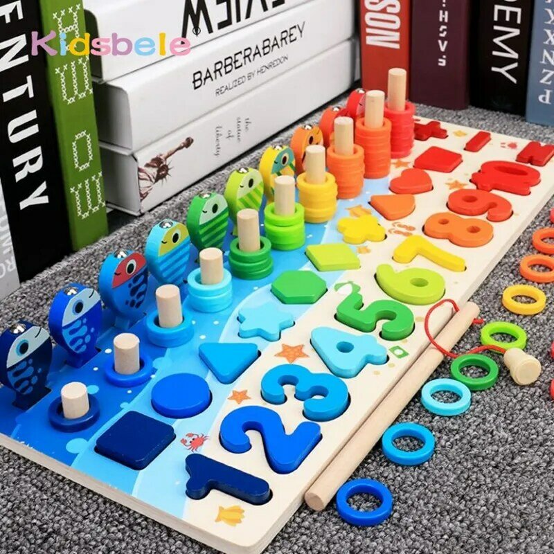 Математические Игрушки для детей по методике Монтессори, образовательная деревянная головоломка, игрушки для рыбалки, подсчет цифр, совпадающие по форме, сортер, настольные игры, игрушки