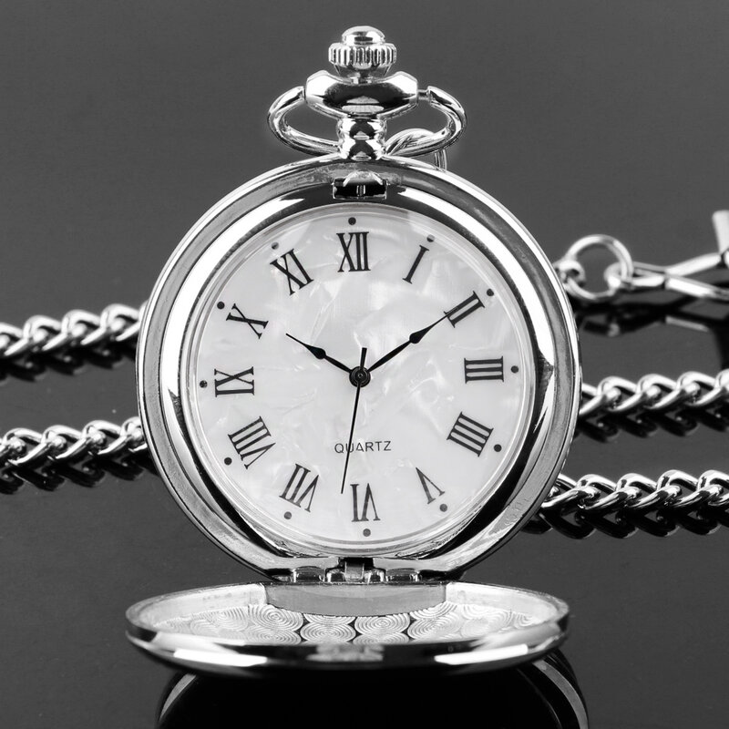 Jam Tangan Saku Kuarsa Pria Baru Mode Antik Jimat Saku Perak Jam Tangan Kalung Liontin dengan Rantai Hadiah CF1902
