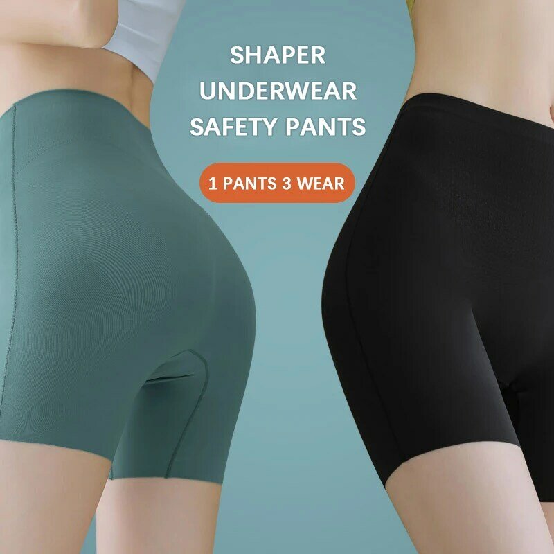 Celana Keselamatan Flarixa 2 Buah 3 In 1 Celana Pendek Wanita Pinggang Tinggi Mulus Pakaian Dalam Pembentuk Tubuh Ukuran Plus Celana Boxer Sutra Es Tipis
