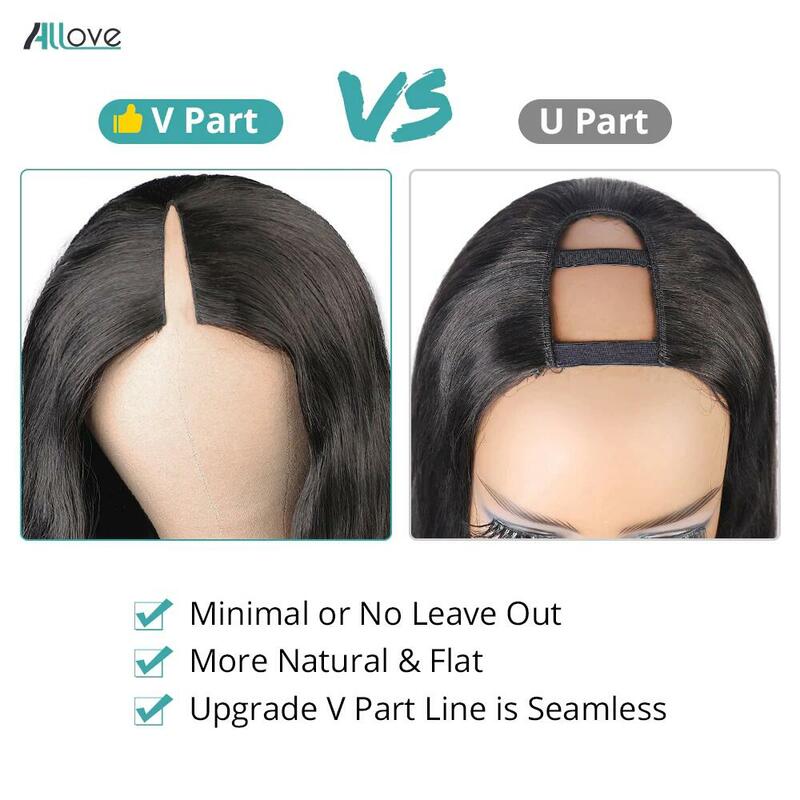 Allove-Glueless Loose peruca profunda onda para as mulheres, sem deixar de fora, V Part Wig, Natural Remy Hair, sem cola