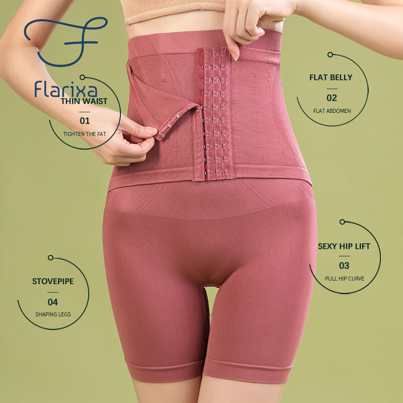 Flarixa Seamless Shapewear High Waist Boxer Waist Trainer Women's Corset Breasted Flat Belly Panties Plus Size Body Shaper
