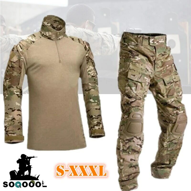 전술 위장 군사 유니폼 복장 남자 육군 Airsoft 페인트 볼 훈련 의류 전투 셔츠 또는화물 바지 무릎 패드