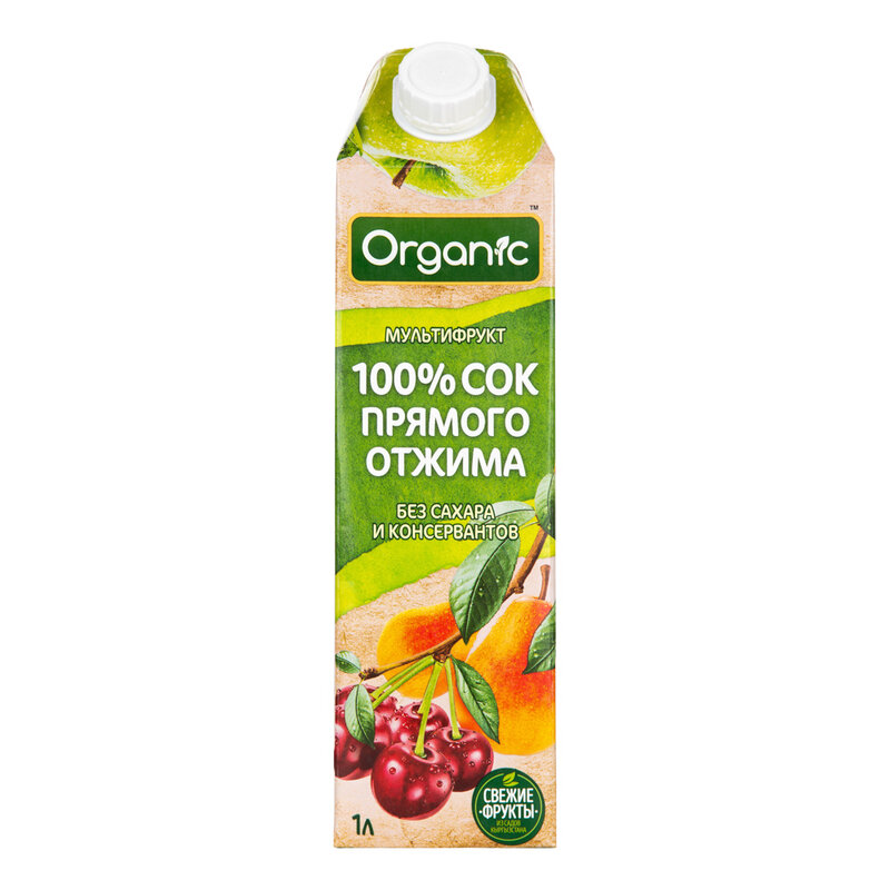 Juice Organic мультифрукт direct Press. Vitamins and minerals. Sugar free and preservative, no GMO. 1L.