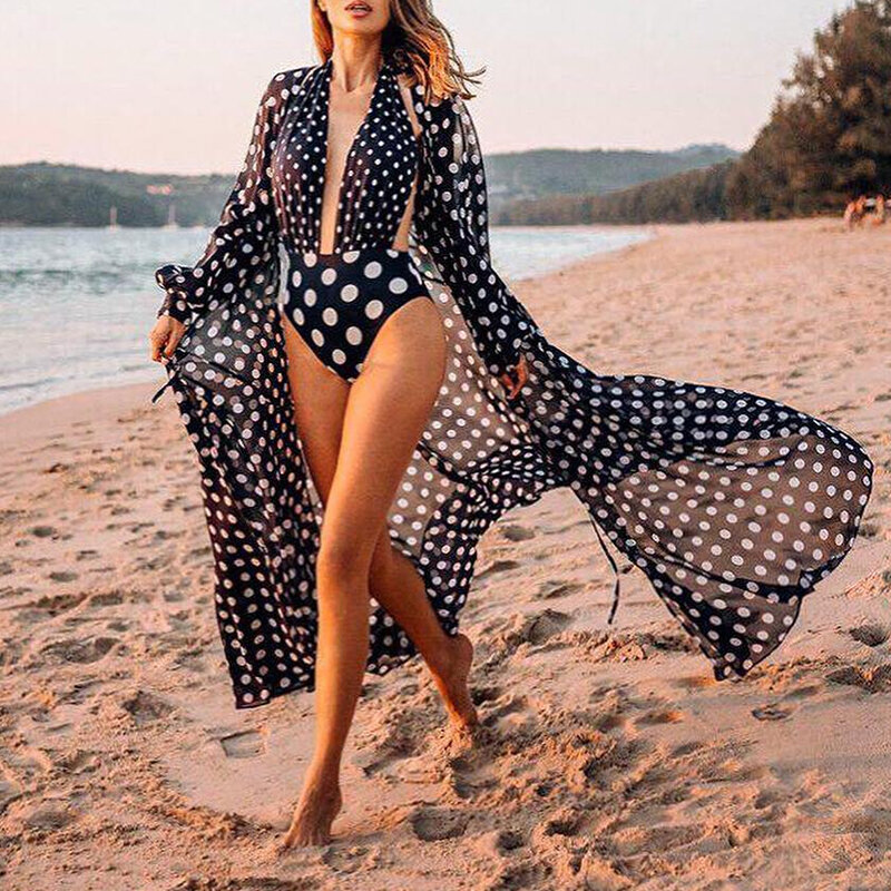 Mossha Transparent bikini Long beach wear Deep v-neck sarong tunic beach dress women Sexy bathing suit 2020 Cover-ups kimono new