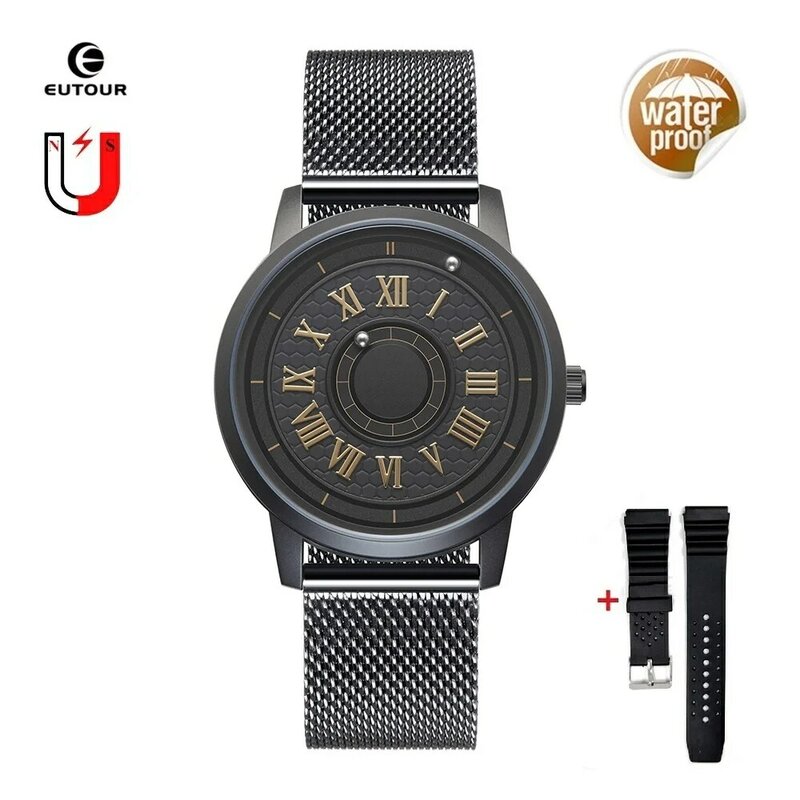 Eutour niebieskie zegarki mężczyźni luksusowa kulka magnetyczna zegarek kwarcowy zegarek męski ze stali nierdzewnej wodoodporna moda para mężczyzna zegar