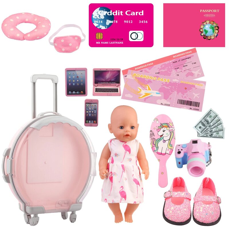 Set di valigie per bambole di grandi dimensioni per 18 pollici American & 43cm Baby New Born,OG Doll Clothes Shoes Dress accessori Set di giocattoli per bambini ragazza
