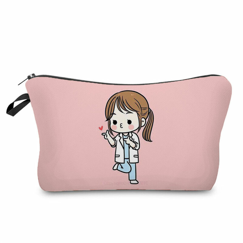 Cartoon Female Nurse Printed Cosmetic Bags High Capacity Eco Friendly Storage Makeup Bag School Daily Personality Pencil Cases