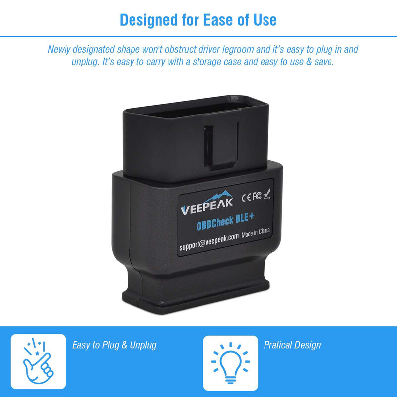Veepeak OBDCheck BLE + 블루투스 4.0 OBD2 스캐너, iOS 및 안드로이드용, 자동차 진단 코드 리더 스캔 도구, 범용 OBDII
