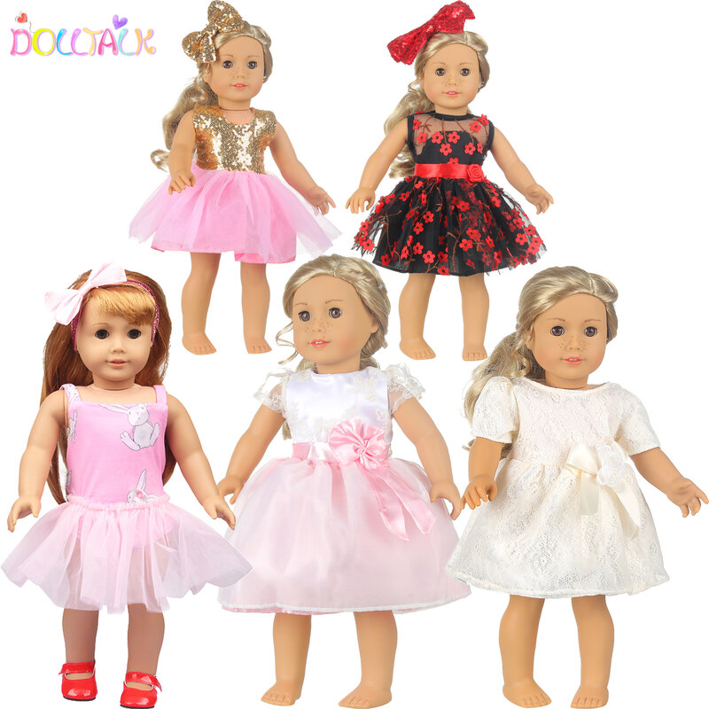 2022 nowe słodkie księżniczki zestawy sukienek dla amerykańskich 18 Cal dziewczyna ubranka dla lalki różowe spódnice zestaw dla 43cm noworodki, OG dziewczyna lalka zabawka
