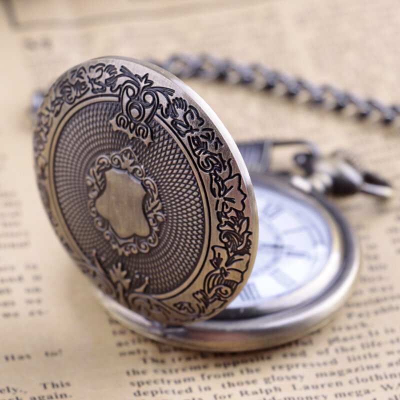 Reloj de bolsillo de cuarzo para hombres y mujeres, diseño clásico, números romanos, estuche Multicolor, cadena de reloj