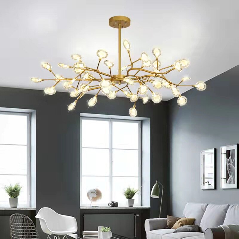 Moderne luci a sospensione a LED lucciola oro nero ramo di albero luci decorazione della stanza di lusso per la camera da letto sala da pranzo soggiorno decorazione della casa