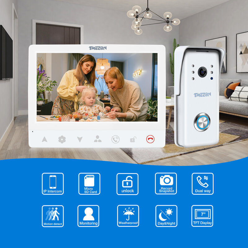 Neue Tuya App Home Intercom System drahtloses WLAN Smart IP Video Türklingel 7 Zoll mit 1080p kabel gebundenen Türklingel Unterstützung 1 Monitor