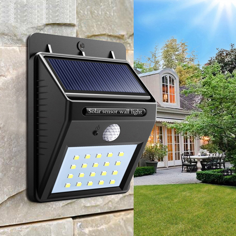Luz de pared impermeable con Sensor de movimiento de 20 Luces Solares LED para exteriores, lámpara de jardín