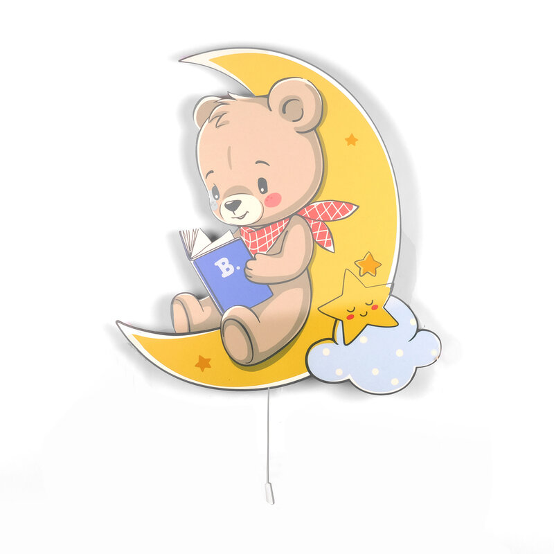 Сидячий медведь Луна Деревянный светильник щение Декоративные Современные Настенные светильники для спальни светильник 2021 модель 002