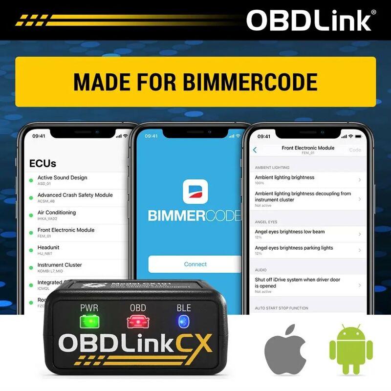 OBDLink CX Bimmercode Bluetooth 5.1 BLE Adapter OBD2 dla BMW/Mini, współpracuje z iPhone/iOS i Android, kodowanie samochodu, OBD II