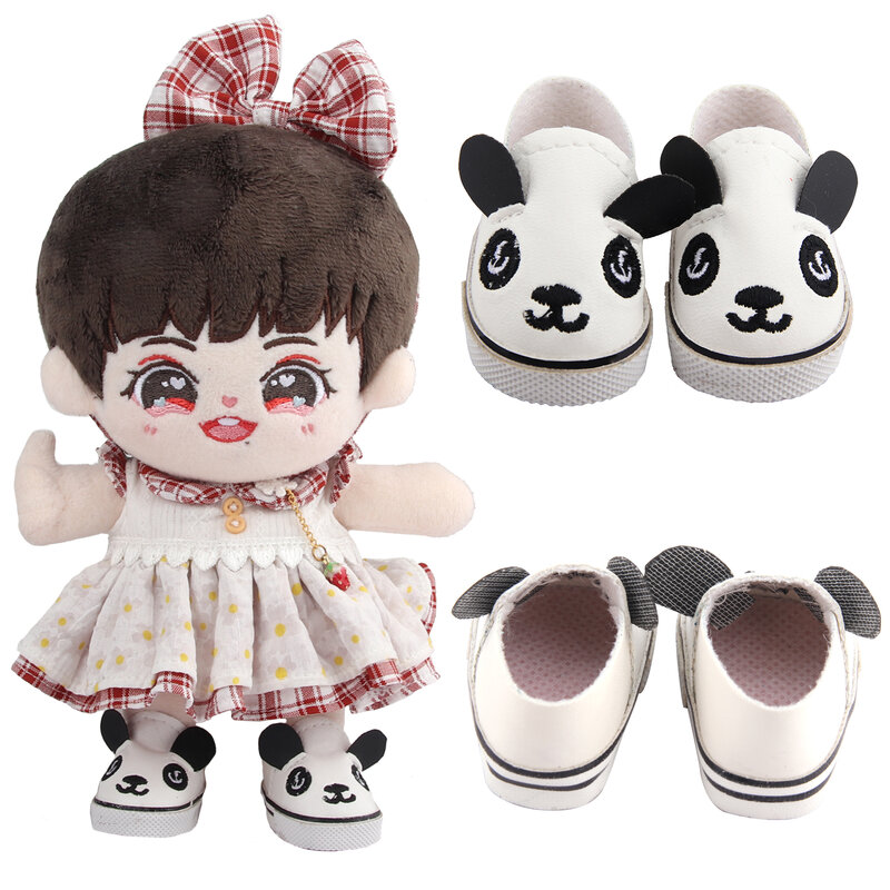 Scarpe da bambola in pelle con fiocco Panda da 5 cm per Russia,Lesly,Lisa, accessori per bambole Mini bambola per bambole americane da 14 pollici