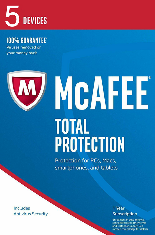 Całkowita ochrona McAfee 2019/2020 5 użytkowników/PC 12 miesięcy (PC/Mac/Android/iOS)
