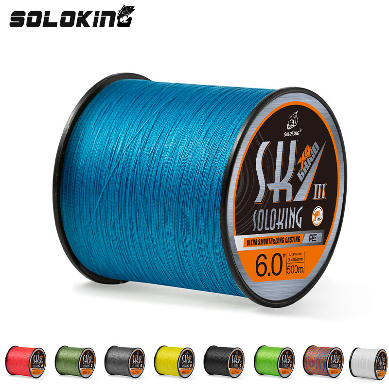 Solotking-編組釣り糸,500m,4ストランド,超強力マルチフィラメント,10〜80ポンド