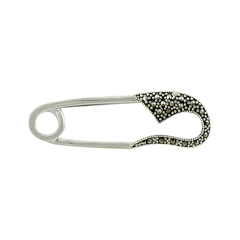 Silver 925 Sterling Marcasite Sterling Safety Pin Brooch